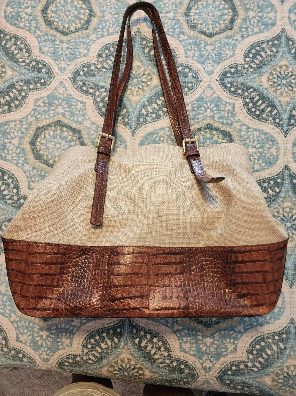 Will Leather Goods The Field Canvas & Croc Leather Tote Bag